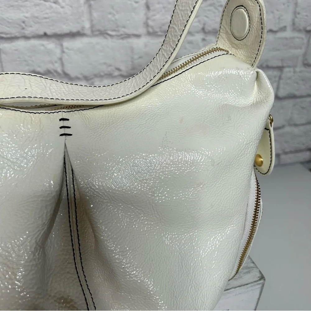 Isabella Fiore White Patent Leather Hobo Bag
